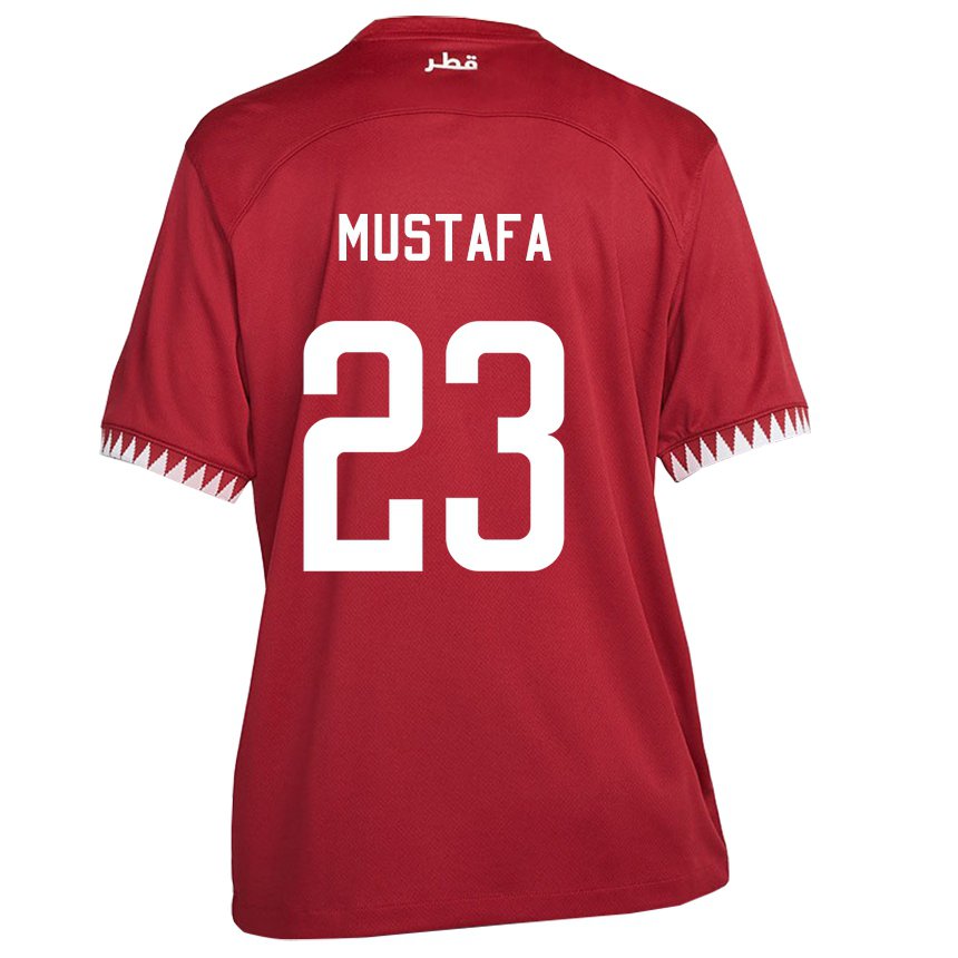 Kinder Katarische Mustafa Mashaal #23 Kastanienbraun Heimtrikot Trikot 22-24 T-shirt Österreich