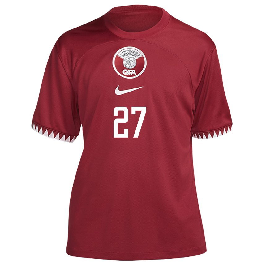 Kinder Katarische Ahmed Suhail #27 Kastanienbraun Heimtrikot Trikot 22-24 T-shirt Österreich