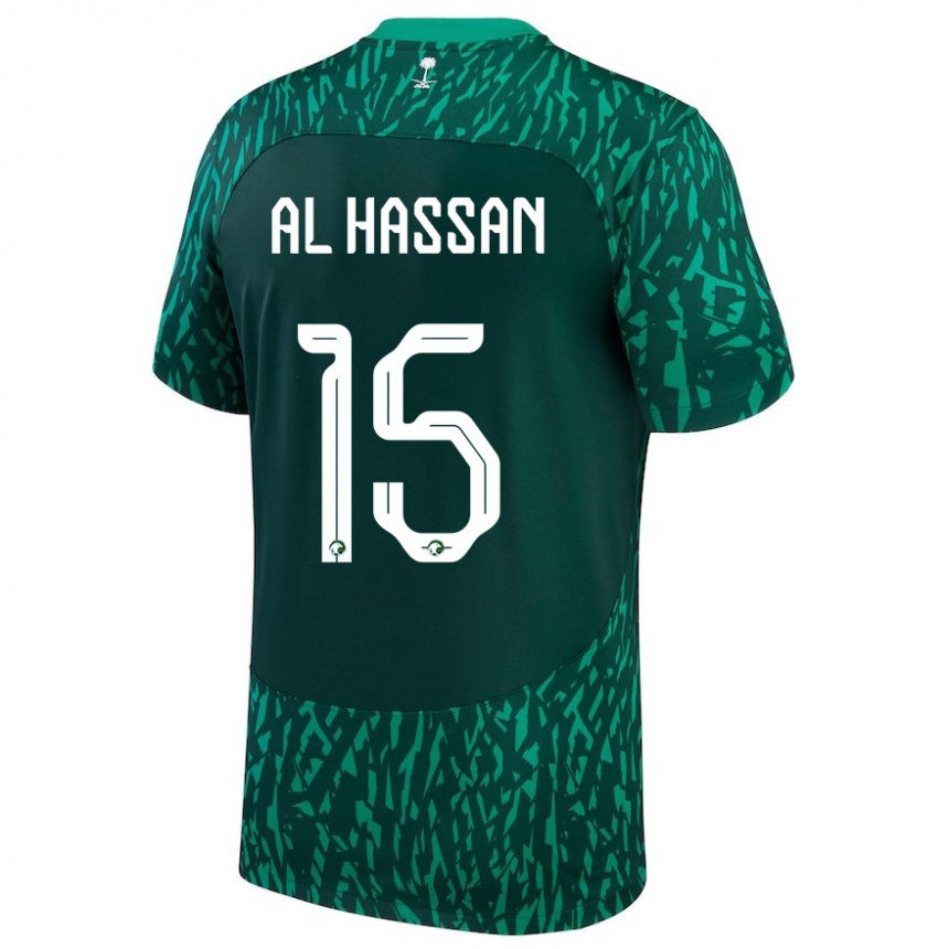 Kinder Saudi-arabische Ali Al Hassan #15 Dunkelgrün Auswärtstrikot Trikot 22-24 T-shirt Österreich
