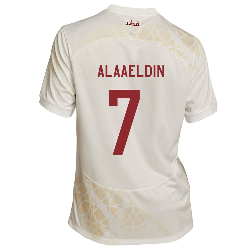 Kinder Katarische Ahmed Alaaeldin #7 Goldbeige Auswärtstrikot Trikot 22-24 T-shirt Österreich