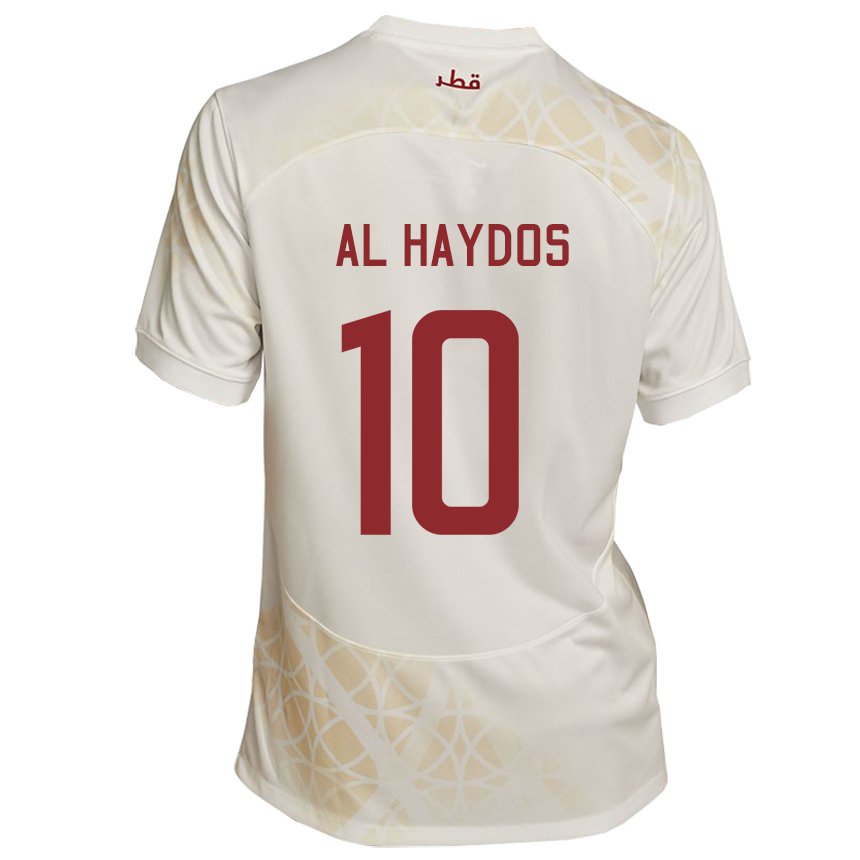 Kinder Katarische Hasan Al Haydos #10 Goldbeige Auswärtstrikot Trikot 22-24 T-shirt Österreich