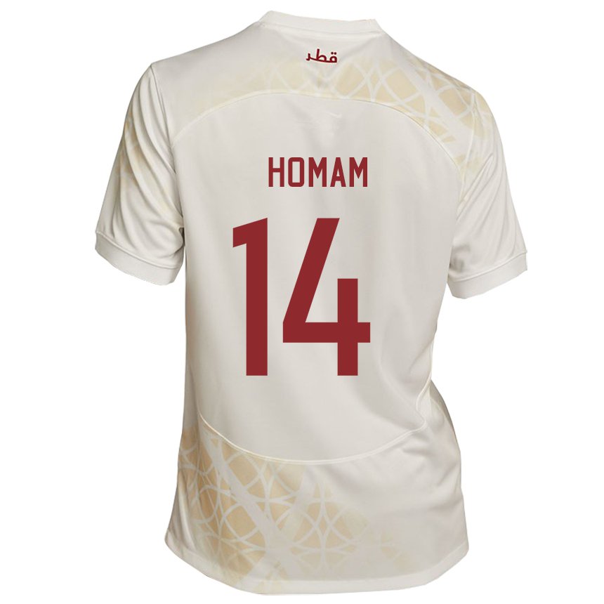 Kinder Katarische Homam Ahmed #14 Goldbeige Auswärtstrikot Trikot 22-24 T-shirt Österreich