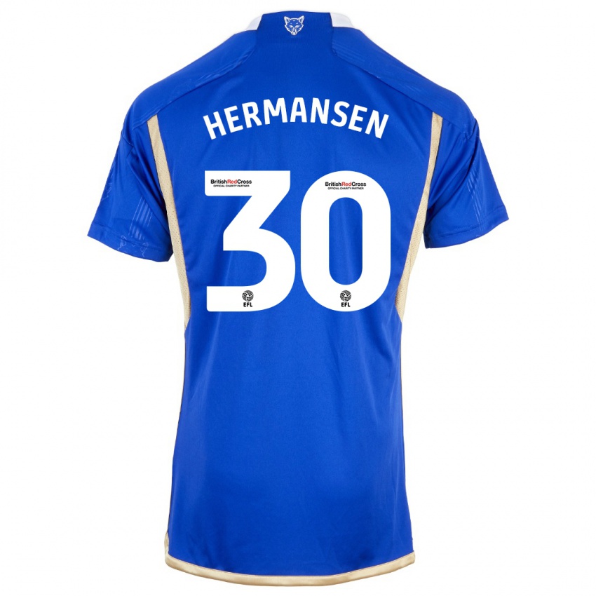 Kinder Mads Hermansen #30 Blau Heimtrikot Trikot 2023/24 T-Shirt Österreich
