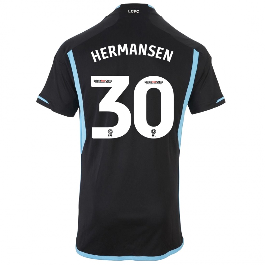 Kinder Mads Hermansen #30 Schwarz Auswärtstrikot Trikot 2023/24 T-Shirt Österreich