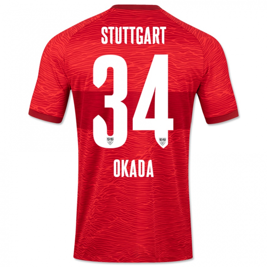 Kinder Rei Okada #34 Rot Auswärtstrikot Trikot 2023/24 T-Shirt Österreich