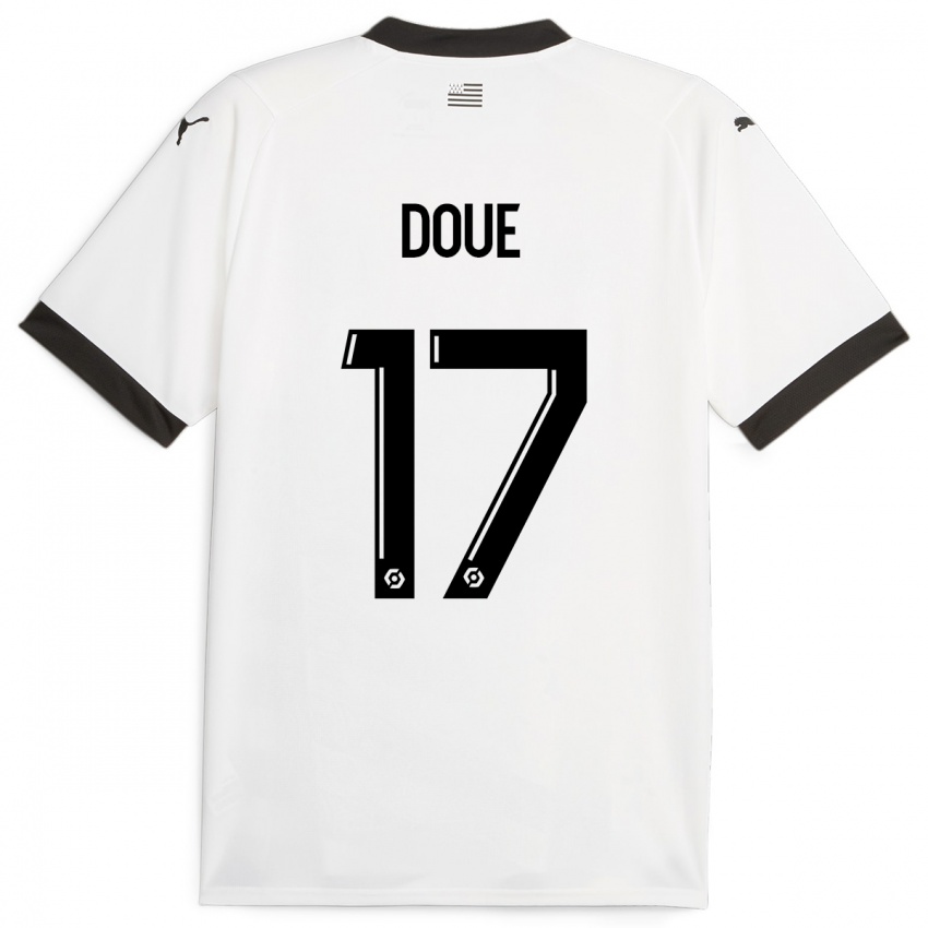 Kinder Guéla Doué #17 Weiß Auswärtstrikot Trikot 2023/24 T-Shirt Österreich