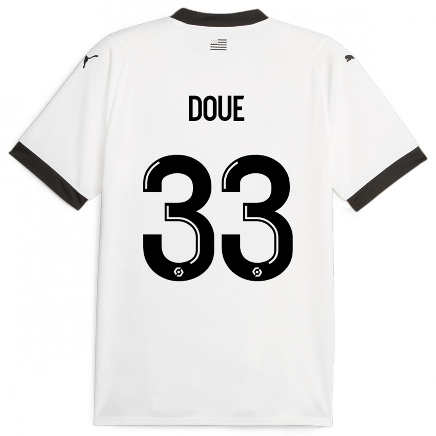 Kinder Désiré Doué #33 Weiß Auswärtstrikot Trikot 2023/24 T-Shirt Österreich