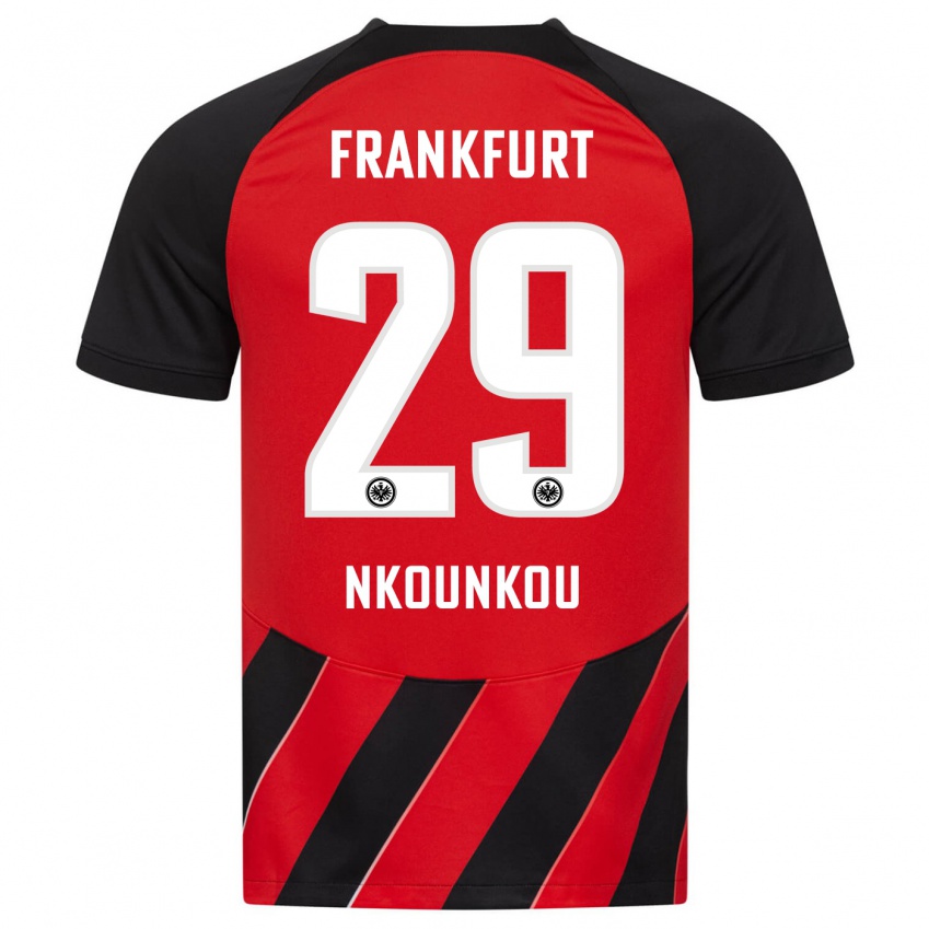 Herren Niels Nkounkou #29 Rot Schwarz Heimtrikot Trikot 2023/24 T-Shirt Österreich