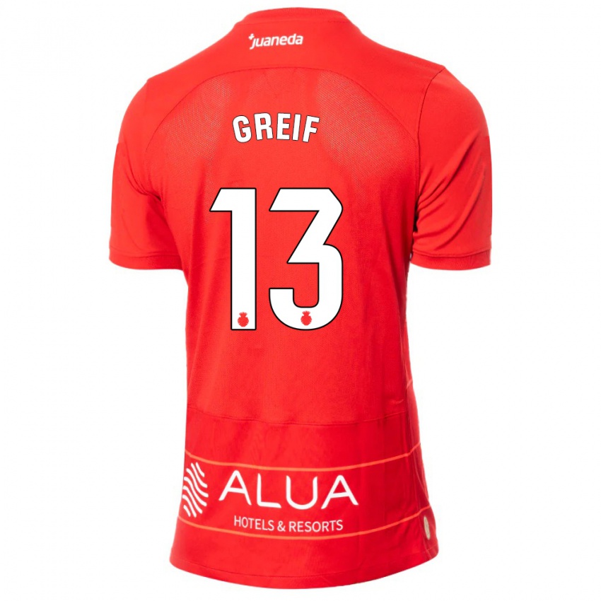 Damen Dominik Greif #13 Rot Heimtrikot Trikot 2023/24 T-Shirt Österreich