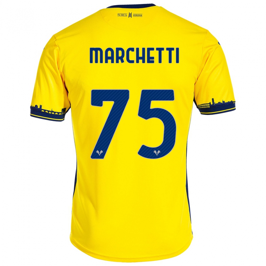 Kinder Nicolò Marchetti #75 Gelb Auswärtstrikot Trikot 2023/24 T-Shirt Österreich