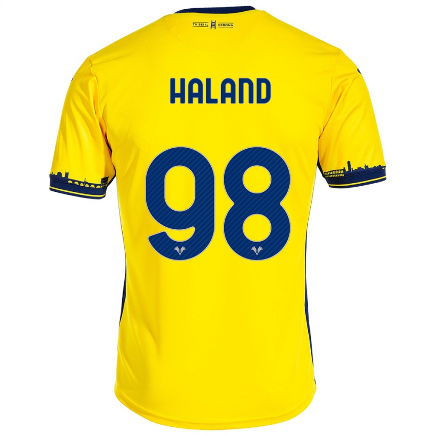 Kinder Benedicte Iversen Håland #98 Gelb Auswärtstrikot Trikot 2023/24 T-Shirt Österreich