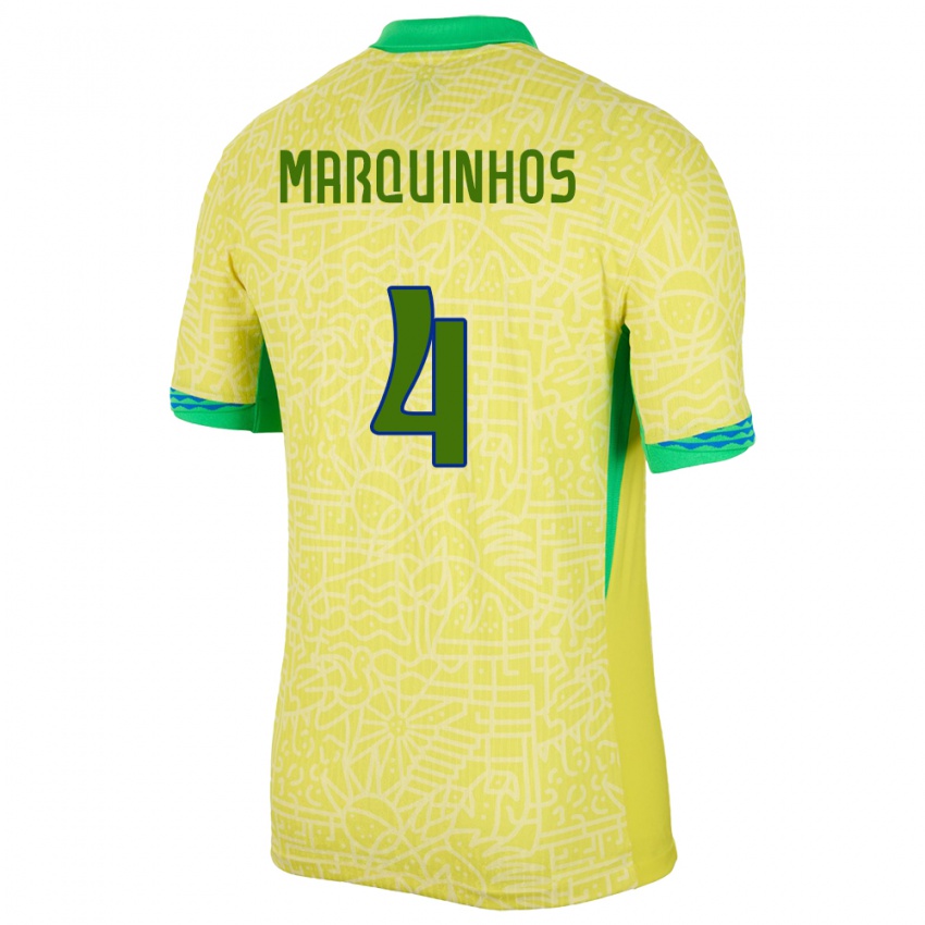 Kinder Brasilien Marquinhos #4 Gelb Heimtrikot Trikot 24-26 T-Shirt Österreich