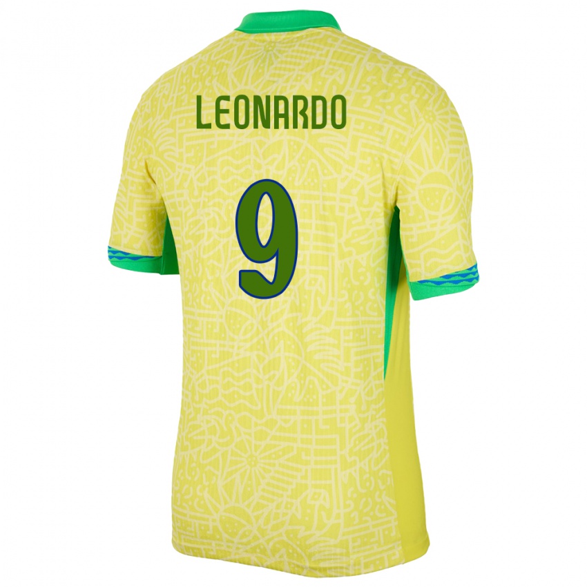 Kinder Brasilien Marcos Leonardo #9 Gelb Heimtrikot Trikot 24-26 T-Shirt Österreich