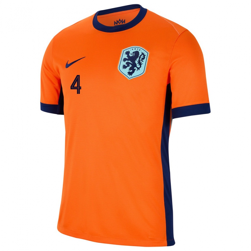 Kinder Niederlande Merel Van Dongen #4 Orange Heimtrikot Trikot 24-26 T-Shirt Österreich