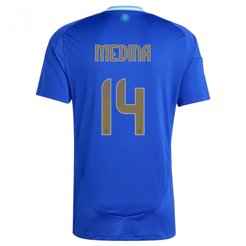 Kinder Argentinien Facundo Medina #14 Blau Auswärtstrikot Trikot 24-26 T-Shirt Österreich