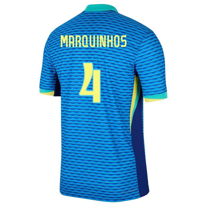 Kinder Brasilien Marquinhos #4 Blau Auswärtstrikot Trikot 24-26 T-Shirt Österreich