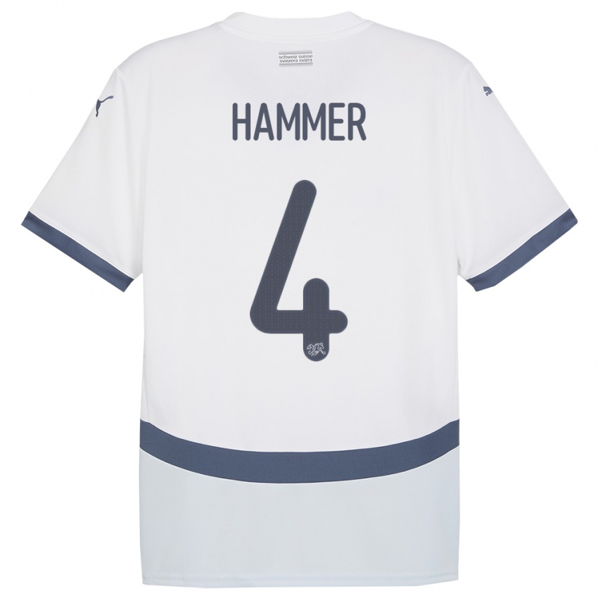 Kinder Schweiz Pascal Hammer #4 Weiß Auswärtstrikot Trikot 24-26 T-Shirt Österreich
