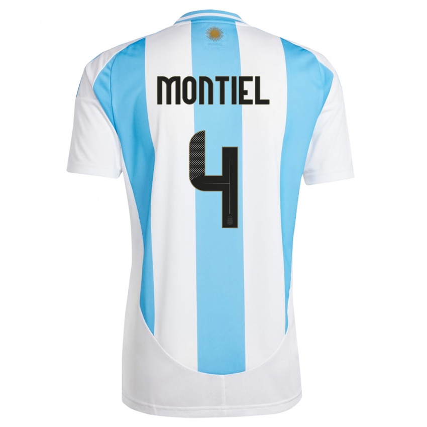 Herren Argentinien Gonzalo Montiel #4 Weiß Blau Heimtrikot Trikot 24-26 T-Shirt Österreich