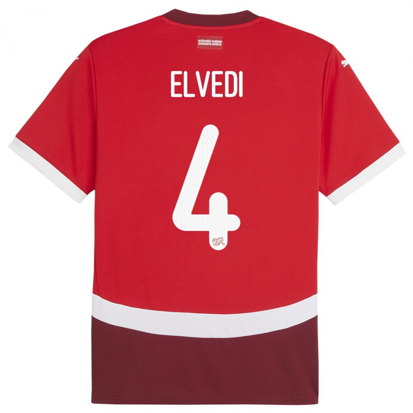 Herren Schweiz Nico Elvedi #4 Rot Heimtrikot Trikot 24-26 T-Shirt Österreich
