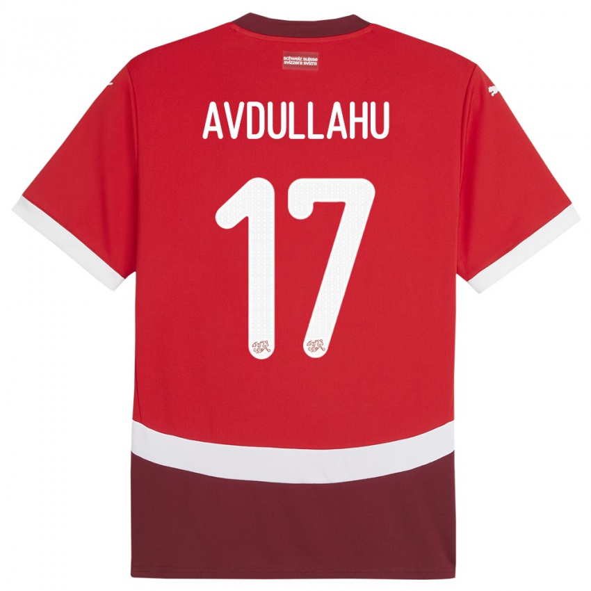 Herren Schweiz Leon Avdullahu #17 Rot Heimtrikot Trikot 24-26 T-Shirt Österreich