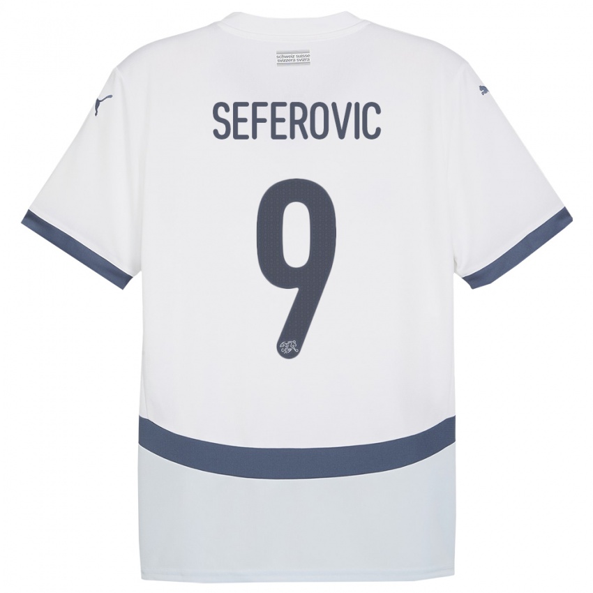 Herren Schweiz Haris Seferovic #9 Weiß Auswärtstrikot Trikot 24-26 T-Shirt Österreich