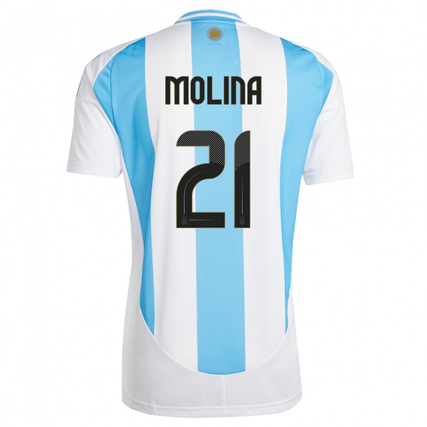 Damen Argentinien Nahuel Molina #21 Weiß Blau Heimtrikot Trikot 24-26 T-Shirt Österreich