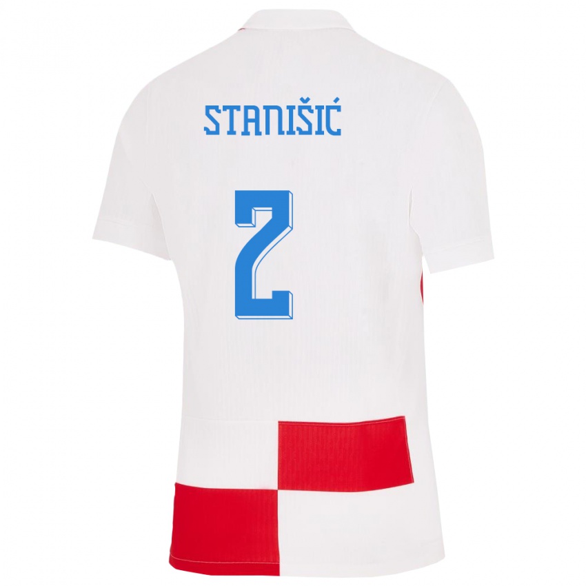Damen Kroatien Josip Stanisic #2 Weiß Rot Heimtrikot Trikot 24-26 T-Shirt Österreich