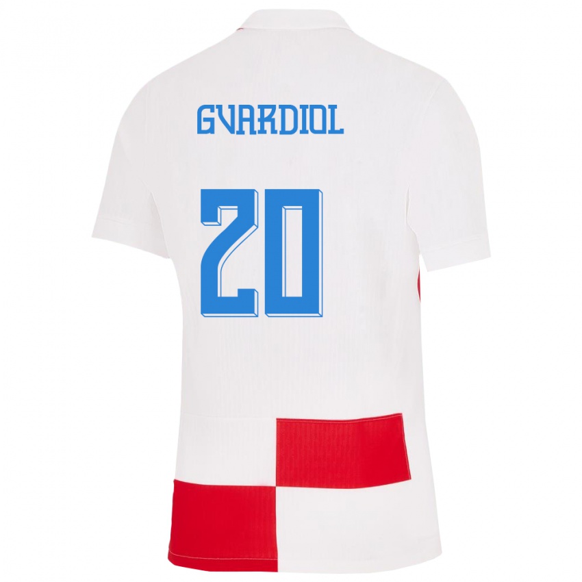 Damen Kroatien Josko Gvardiol #20 Weiß Rot Heimtrikot Trikot 24-26 T-Shirt Österreich
