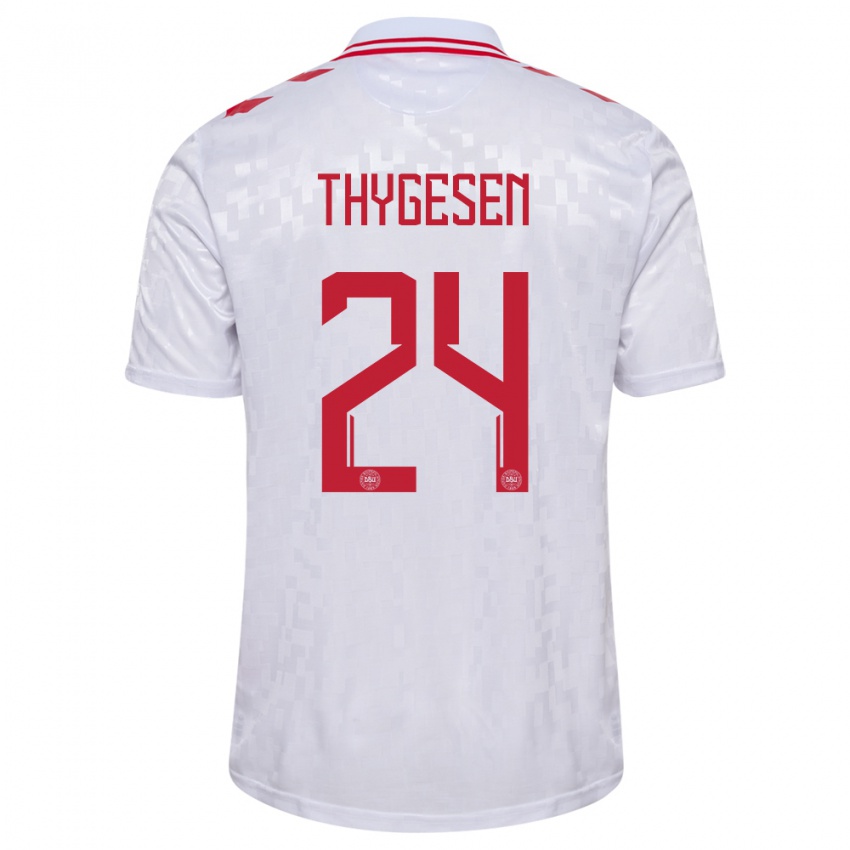 Damen Dänemark Sarah Thygesen #24 Weiß Auswärtstrikot Trikot 24-26 T-Shirt Österreich