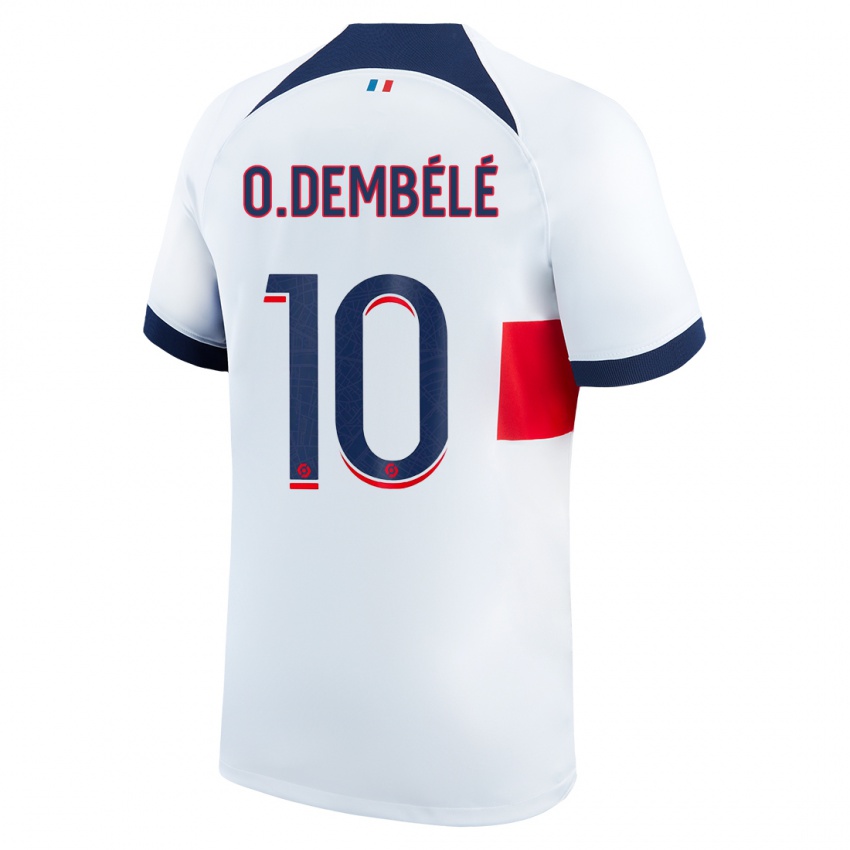 Kinder Ousmane Dembele #10 Weiß Auswärtstrikot Trikot 2023/24 T-Shirt Österreich
