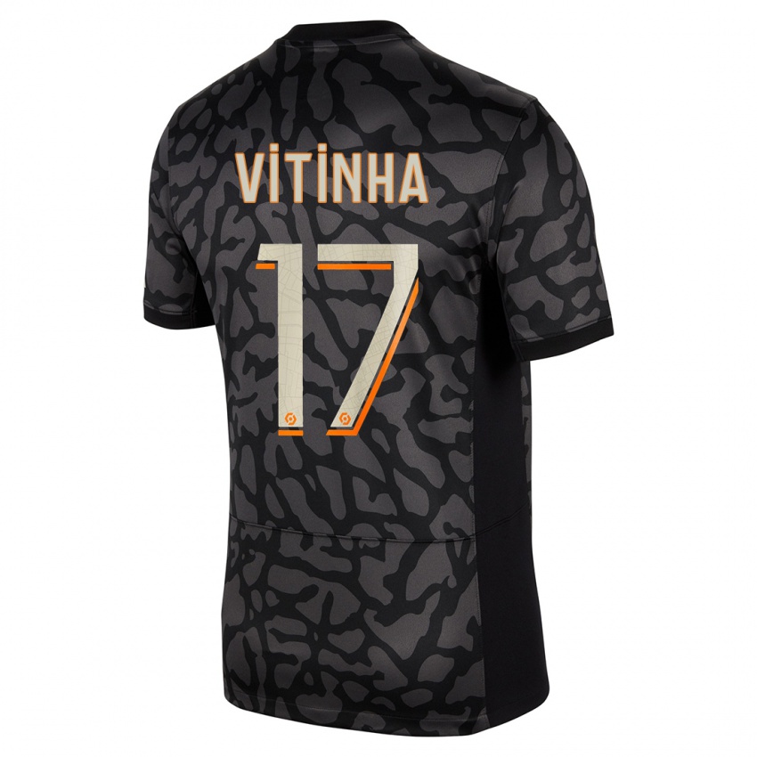Kinder Vitinha #17 Schwarz Ausweichtrikot Trikot 2023/24 T-Shirt Österreich