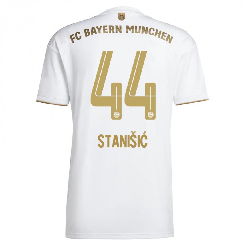 Herren Josip Stanisic #44 Weißes Gold Auswärtstrikot Trikot 2022/23 T-shirt Österreich