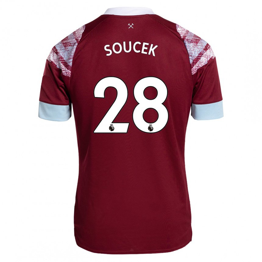 Damen Tomas Soucek #28 Rotwein Heimtrikot Trikot 2022/23 T-shirt Österreich