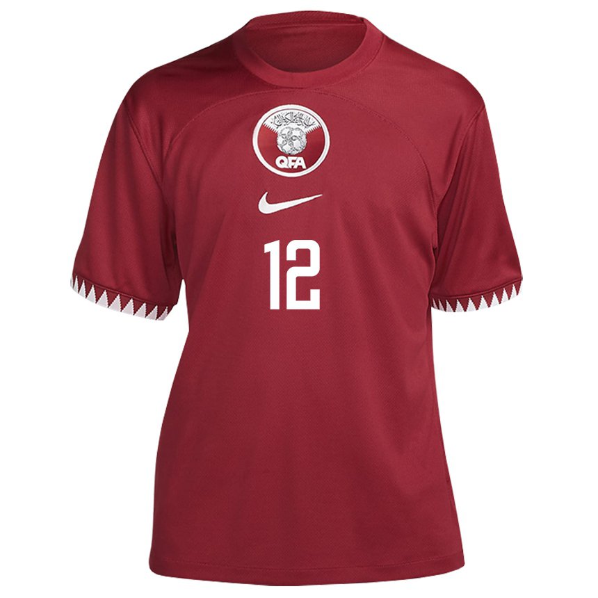 Kinder Katarische Karim Boudiaf #12 Kastanienbraun Heimtrikot Trikot 22-24 T-shirt Österreich