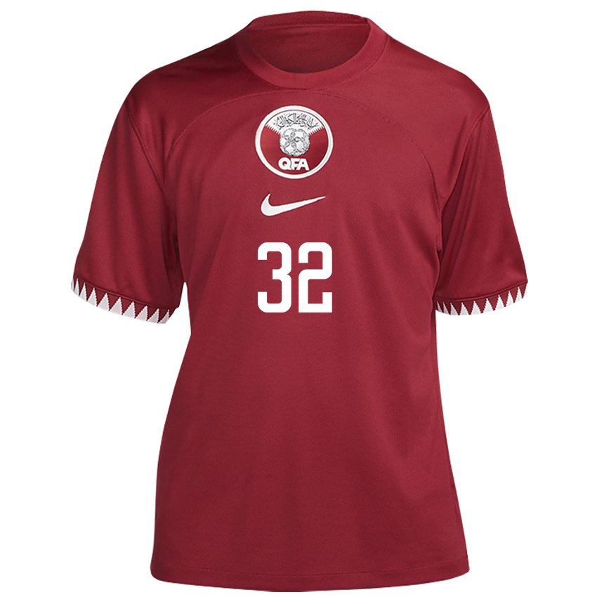 Kinder Katarische Jassem Gaber Abdulsallam #32 Kastanienbraun Heimtrikot Trikot 22-24 T-shirt Österreich