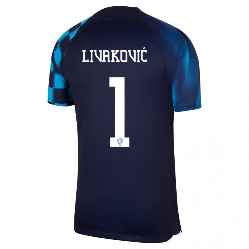 Kinder Kroatische Dominik Livakovic #1 Dunkelblau Auswärtstrikot Trikot 22-24 T-shirt Österreich