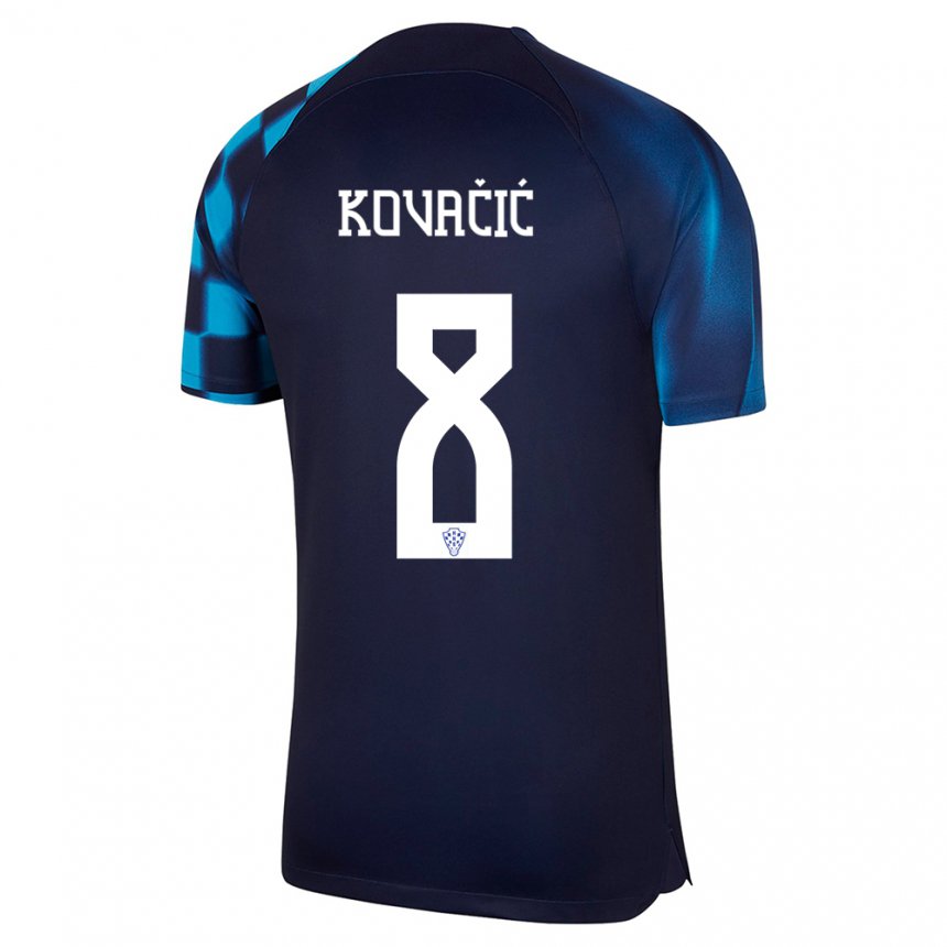 Kinder Kroatische Mateo Kovacic #8 Dunkelblau Auswärtstrikot Trikot 22-24 T-shirt Österreich