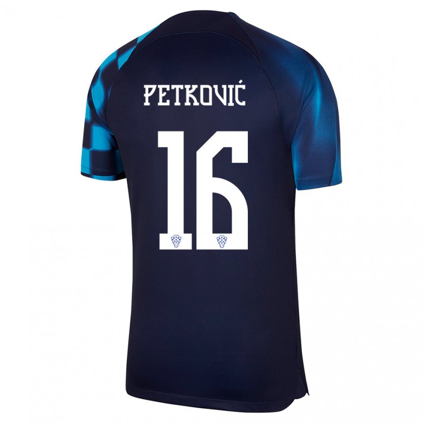 Kinder Kroatische Bruno Petkovic #16 Dunkelblau Auswärtstrikot Trikot 22-24 T-shirt Österreich