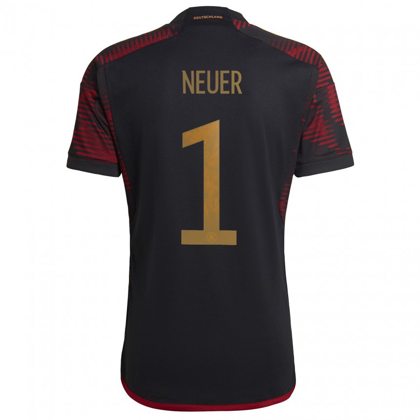 Kinder Deutsche Manuel Neuer #1 Schwarz Kastanienbraun Auswärtstrikot Trikot 22-24 T-shirt Österreich