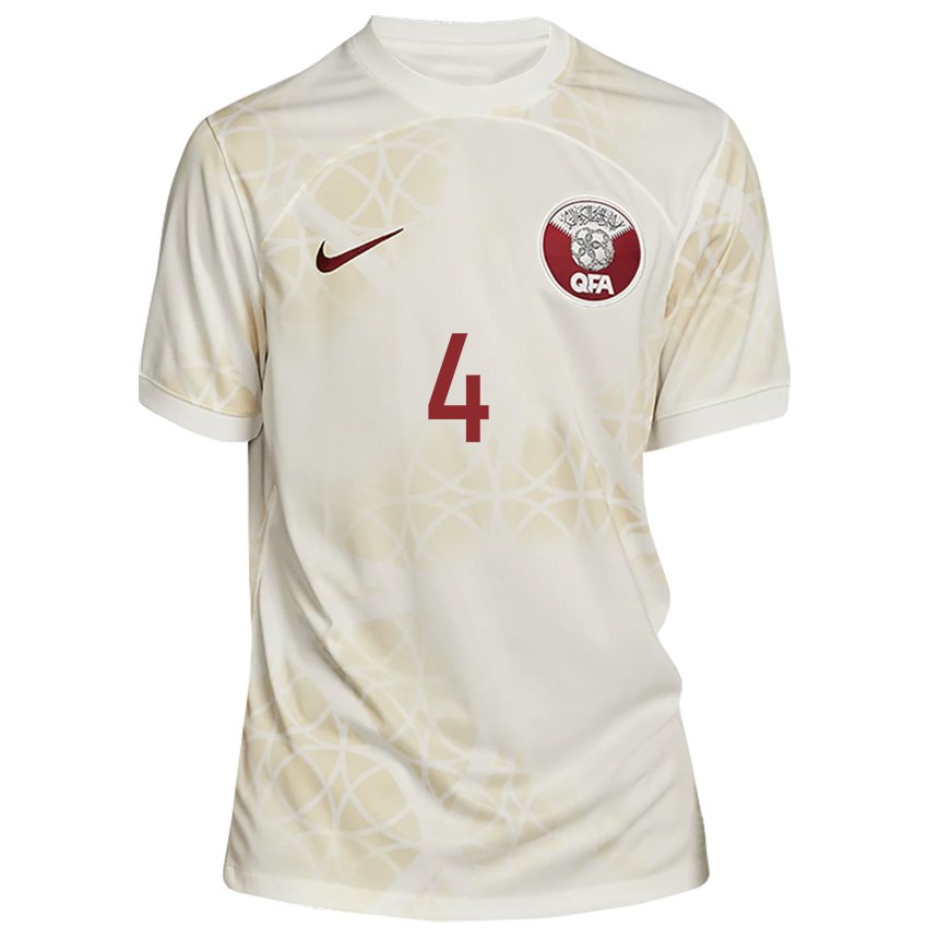 Kinder Katarische Mohammed Waad #4 Goldbeige Auswärtstrikot Trikot 22-24 T-shirt Österreich