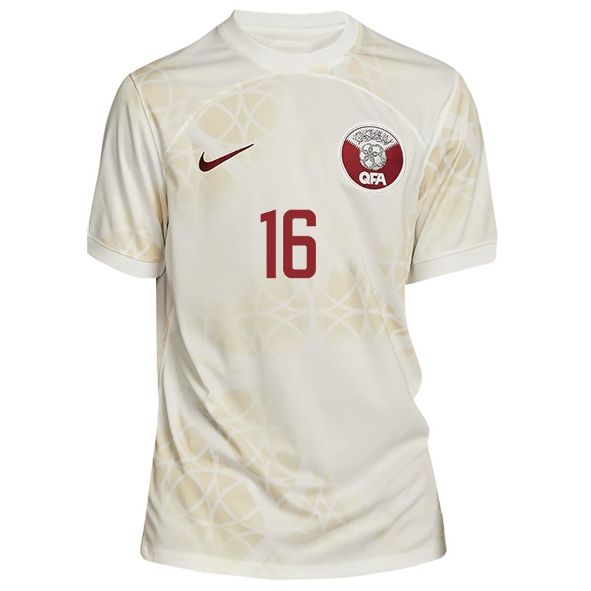 Kinder Katarische Boualem Khoukhi #16 Goldbeige Auswärtstrikot Trikot 22-24 T-shirt Österreich