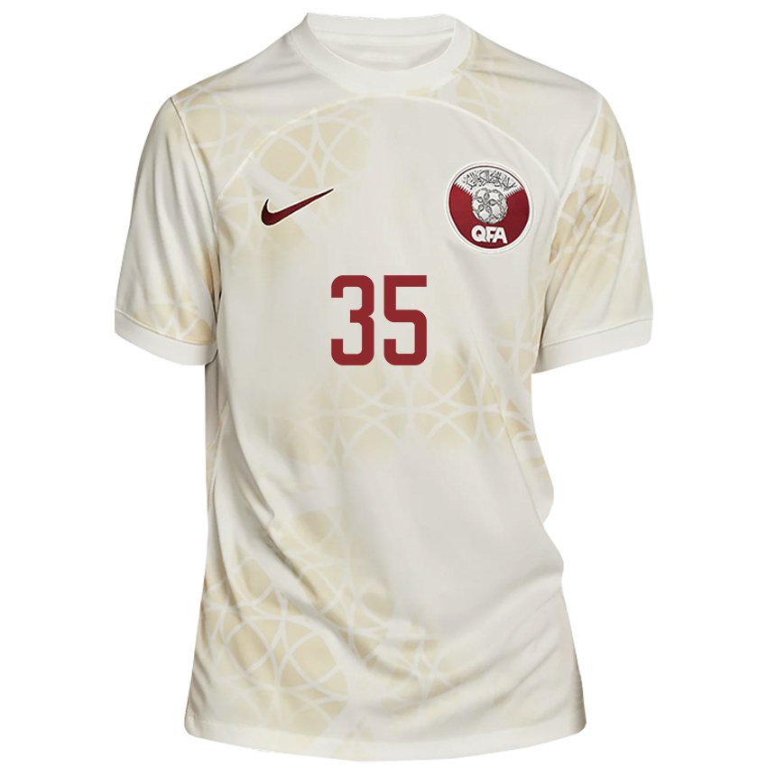 Kinder Katarische Osamah Al Tairi #35 Goldbeige Auswärtstrikot Trikot 22-24 T-shirt Österreich
