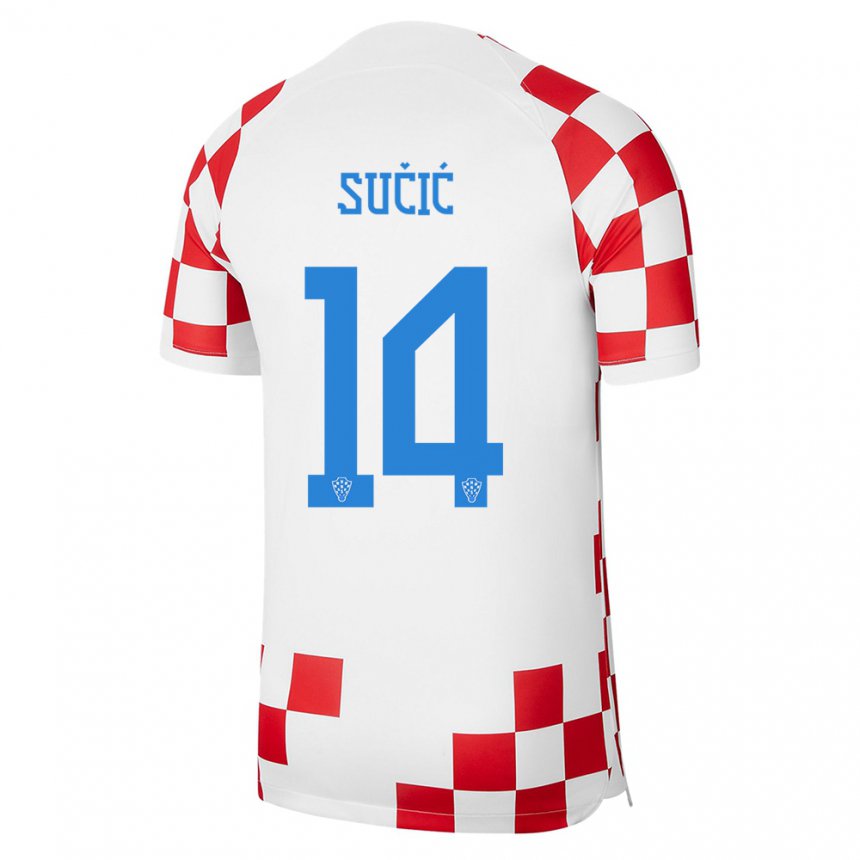 Herren Kroatische Luka Sucic #14 Rot-weiss Heimtrikot Trikot 22-24 T-shirt Österreich