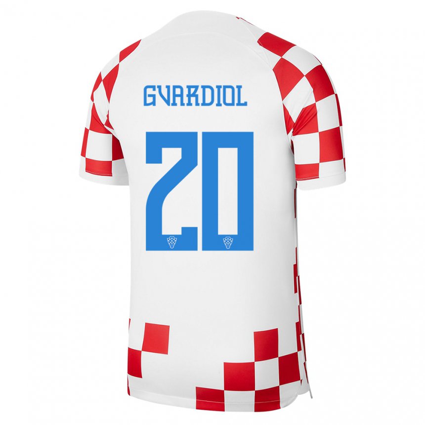 Herren Kroatische Josko Gvardiol #20 Rot-weiss Heimtrikot Trikot 22-24 T-shirt Österreich