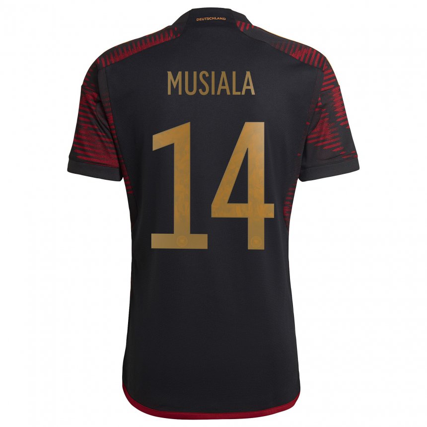 Herren Deutsche Jamal Musiala #14 Schwarz Kastanienbraun Auswärtstrikot Trikot 22-24 T-shirt Österreich