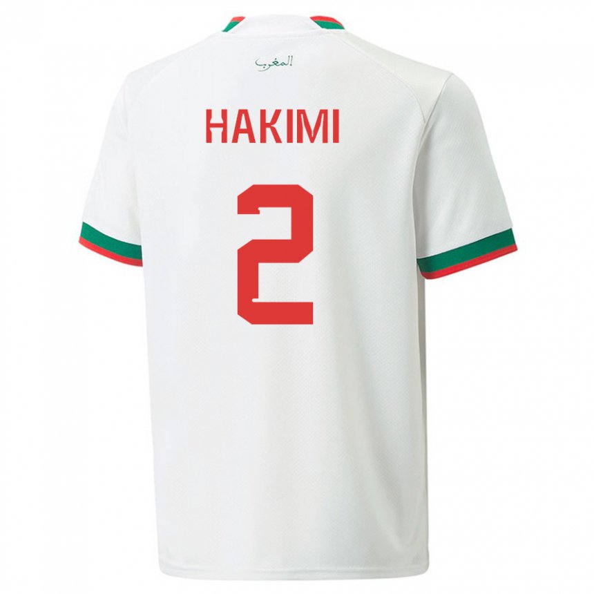 Herren Marokkanische Achraf Hakimi #2 Weiß Auswärtstrikot Trikot 22-24 T-shirt Österreich