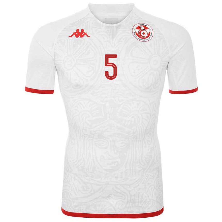 Herren Tunesische Nader Ghandri #5 Weiß Auswärtstrikot Trikot 22-24 T-shirt Österreich