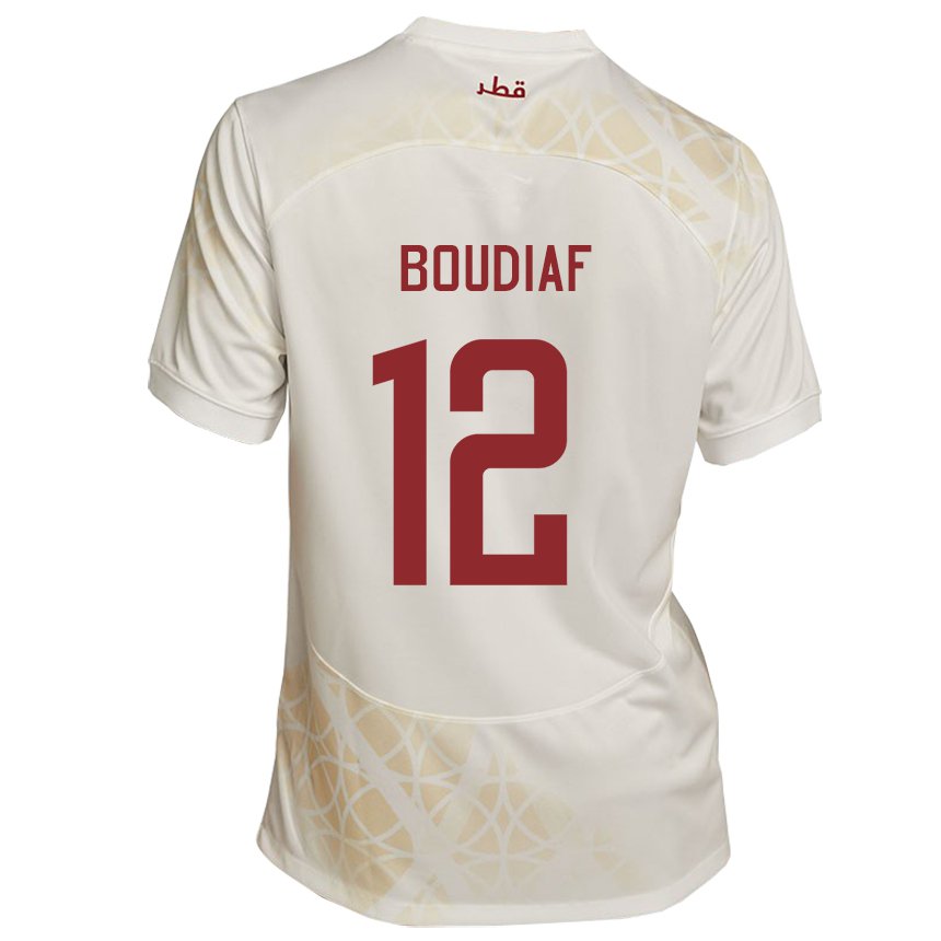 Herren Katarische Karim Boudiaf #12 Goldbeige Auswärtstrikot Trikot 22-24 T-shirt Österreich