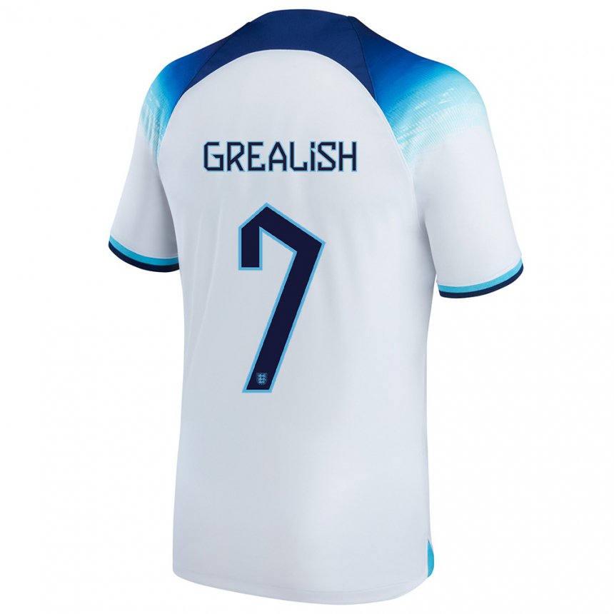 Damen Englische Jack Grealish #7 Weiß Blau Heimtrikot Trikot 22-24 T-shirt Österreich