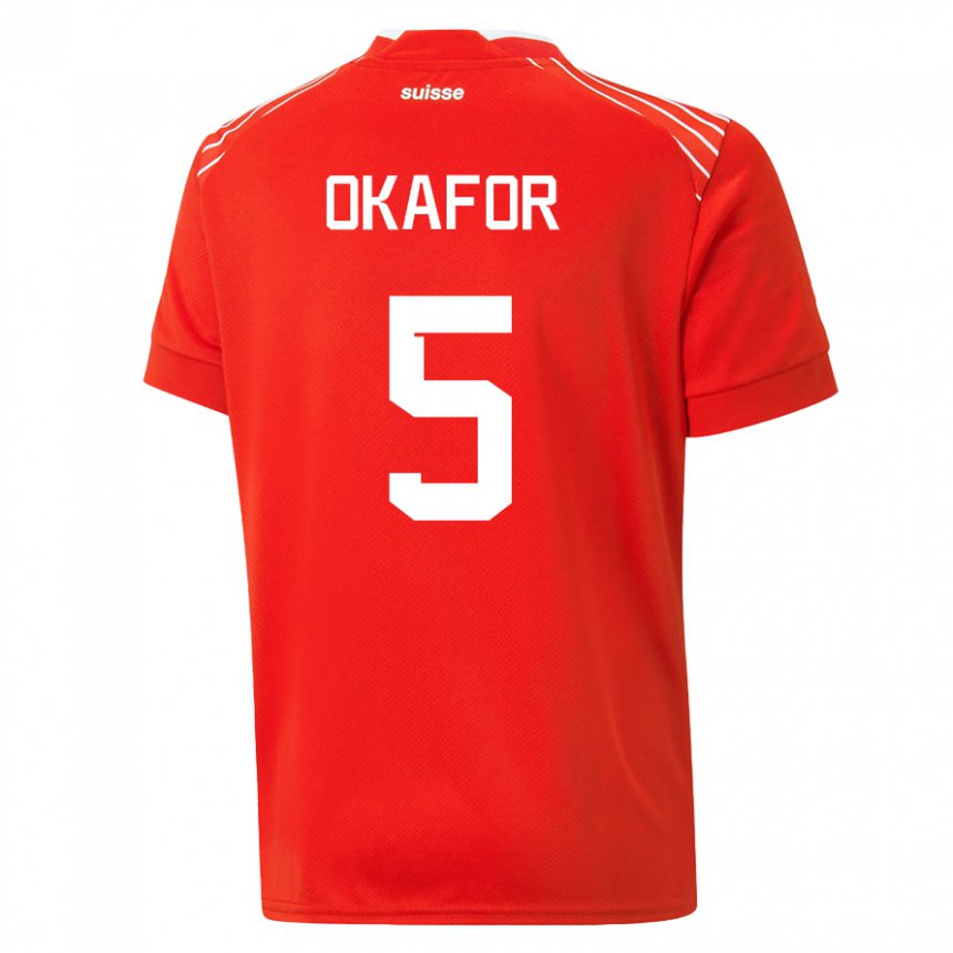 Damen Schweizer Noah Okafor #5 Rot Heimtrikot Trikot 22-24 T-shirt Österreich